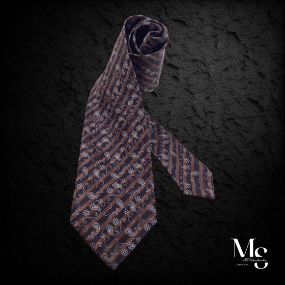 DOLCEPUNTA Brown Paisley Stripe Silk Tie In Made Italy W: 3.6" EX COND - Picture 2 of 6